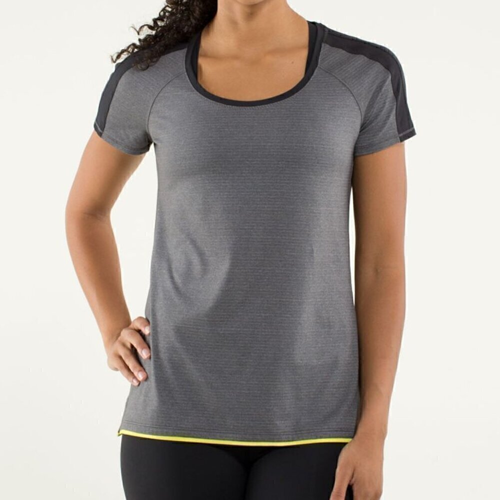 Lululemon Race Me Short Sleeve - 10 Heathered Soot Light / Black / Split Pea